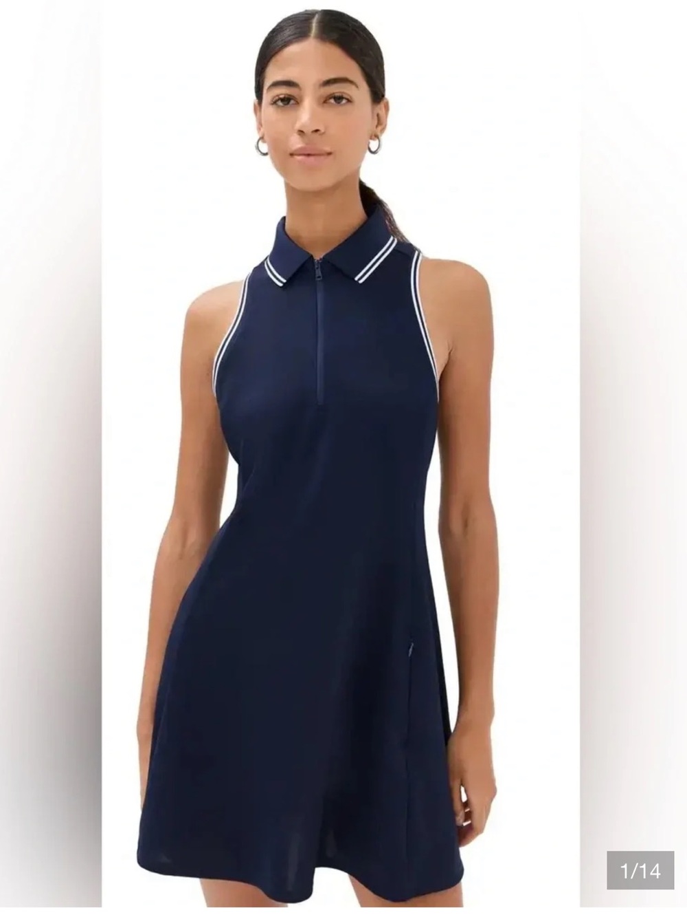 RLX Sleeveless Navy golf Dress white striped collar and built in bra